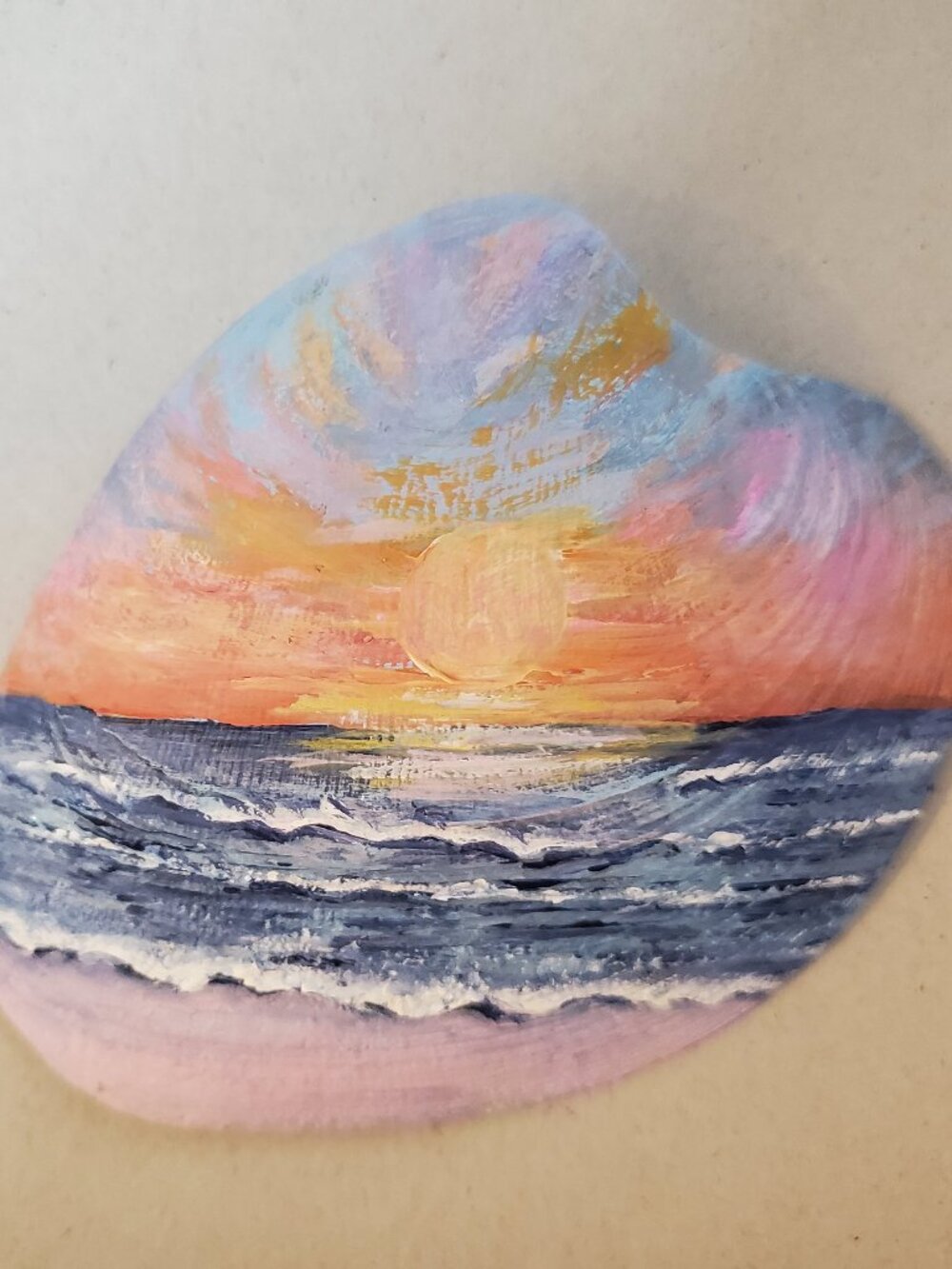 Decoupage Double Sided Shell Sunset and Shells Gold Trim Trinket Dish